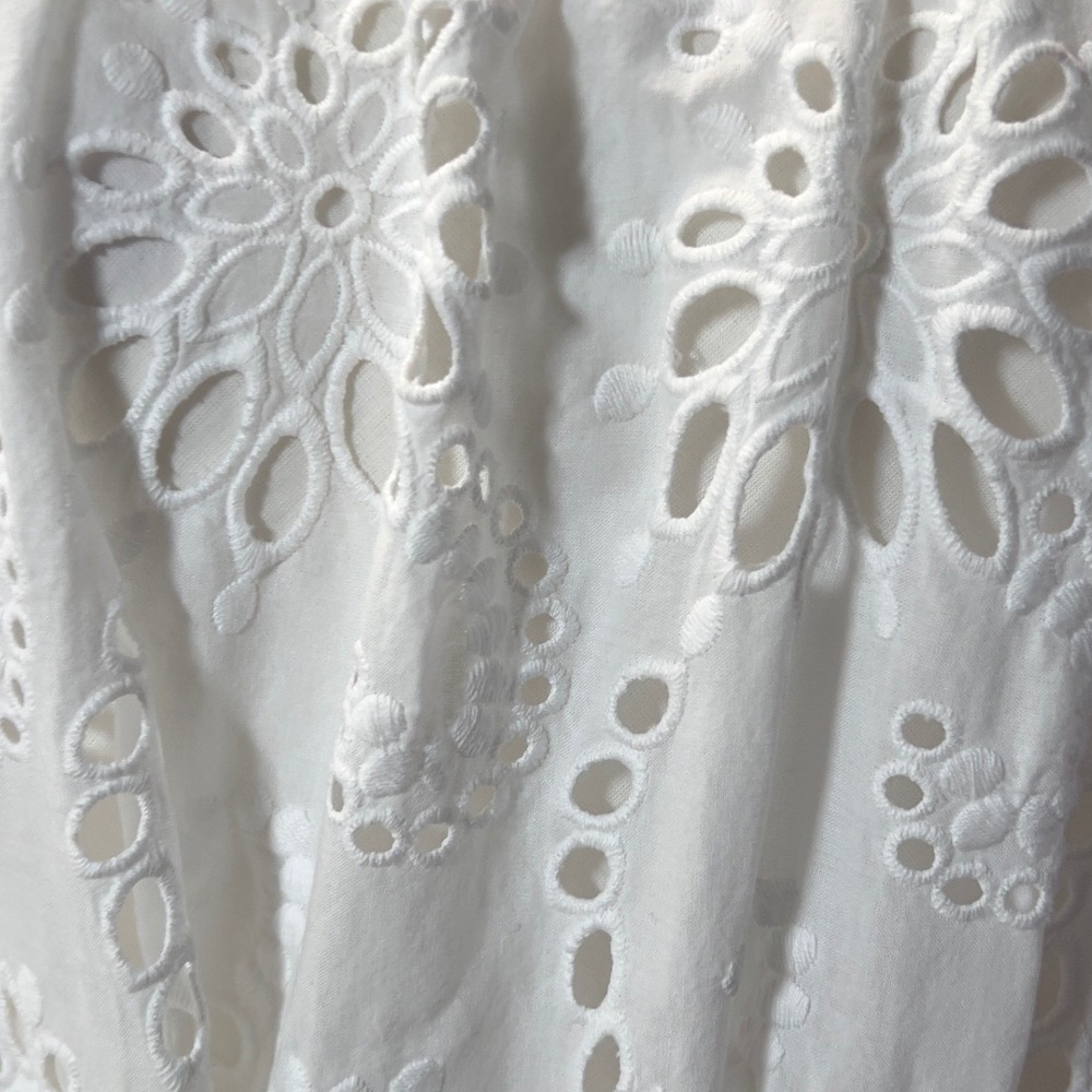 BOSS Dolara Crisp White Cotton Floral Eyelet Belt Midi Dress Slip Lining Size 0 - Picture 13 of 13